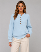 Maglione Henley Donna a Coste con Bottoni
