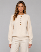 Maglione Henley Donna a Coste con Bottoni