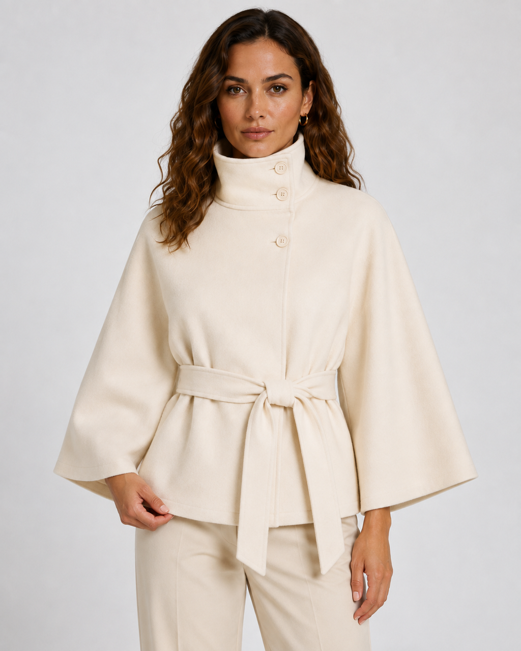 Cape femme avec ceinture et col montant