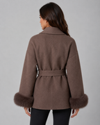 Cappotto Donna a Portafoglio con Cintura e Pelliccia