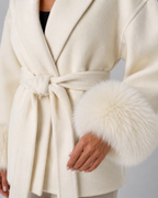 Cappotto Donna a Portafoglio con Cintura e Pelliccia