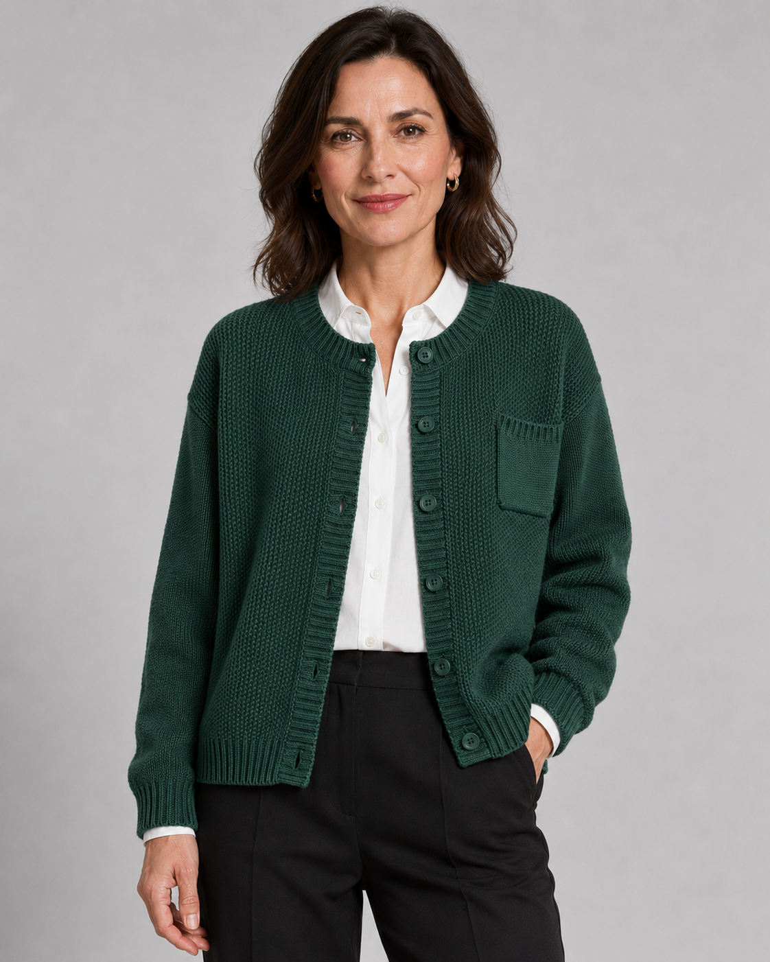 Cardigan Donna in Maglia con Bottoni e Taschino