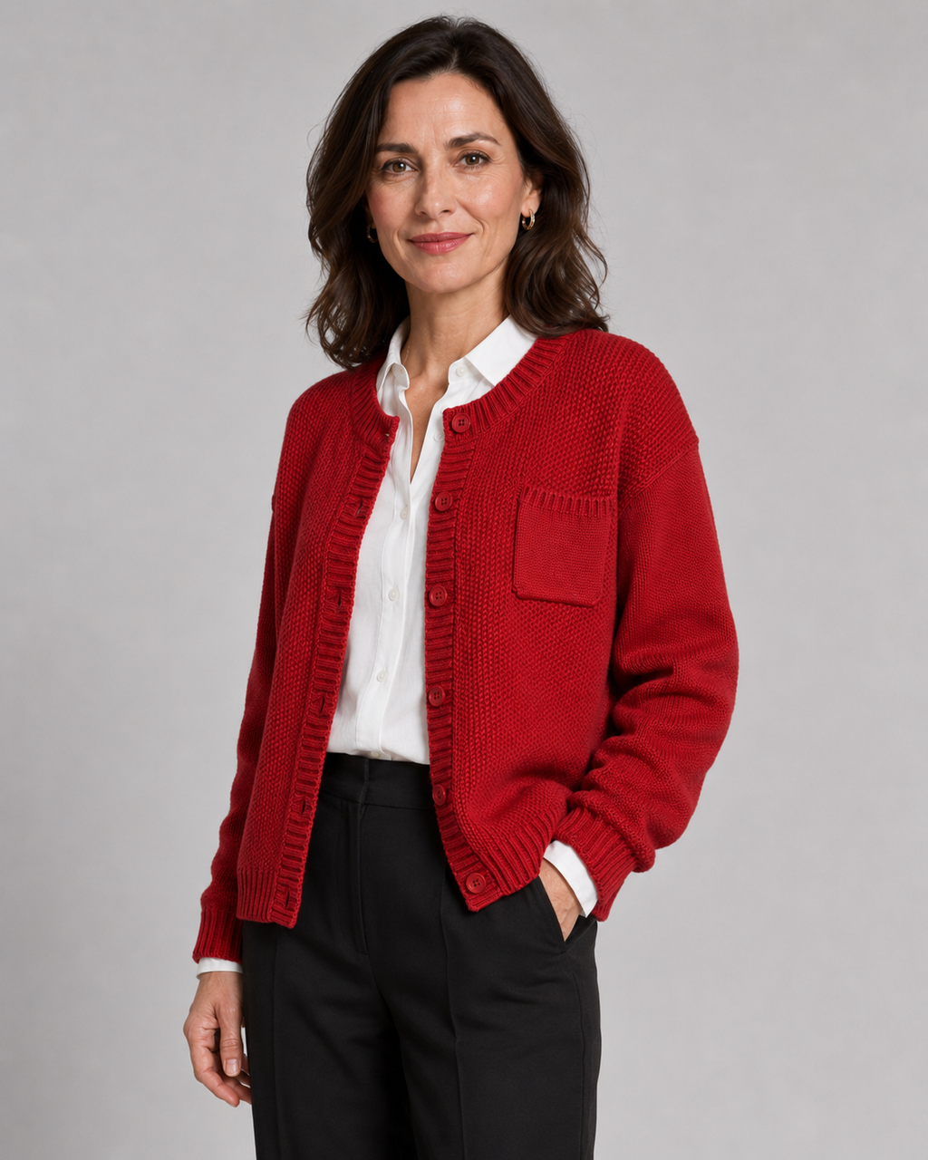Cardigan Donna in Maglia con Bottoni e Taschino