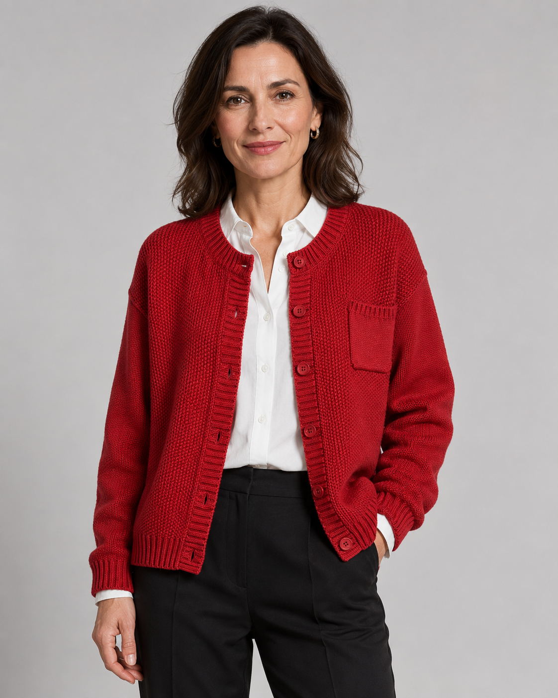 Cardigan Donna in Maglia con Bottoni e Taschino