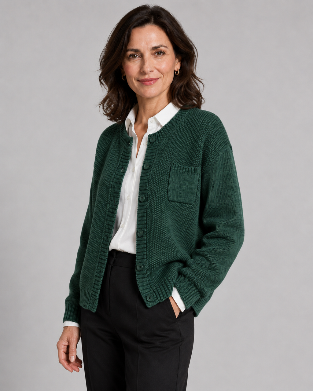 Cardigan Donna in Maglia con Bottoni e Taschino