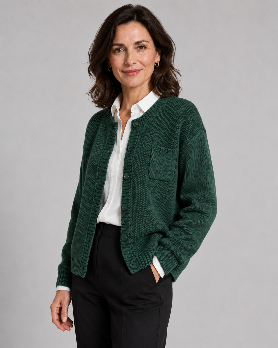 Cardigan Donna in Maglia con Bottoni e Taschino