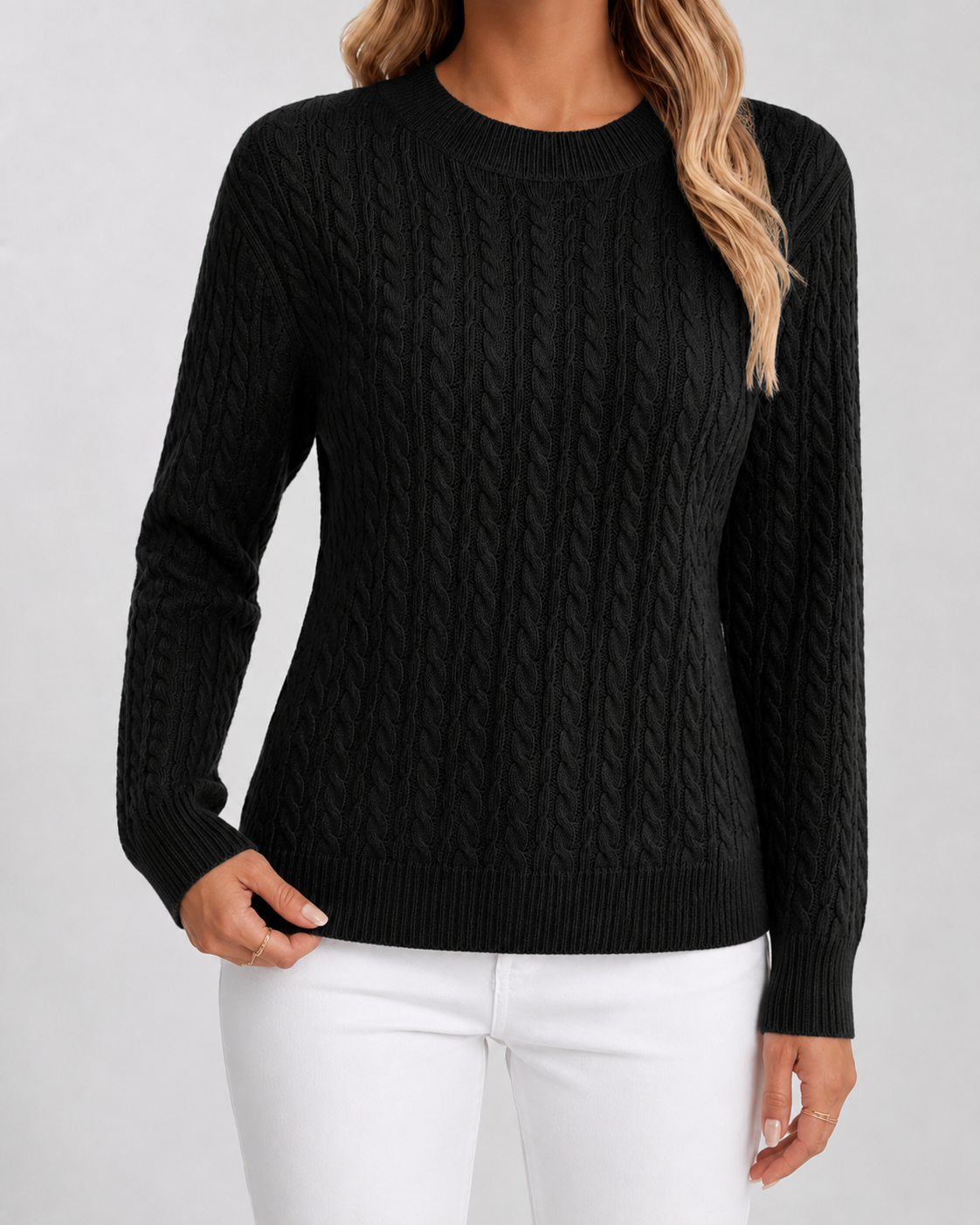Maglione Donna Girocollo in Maglia a Trecce