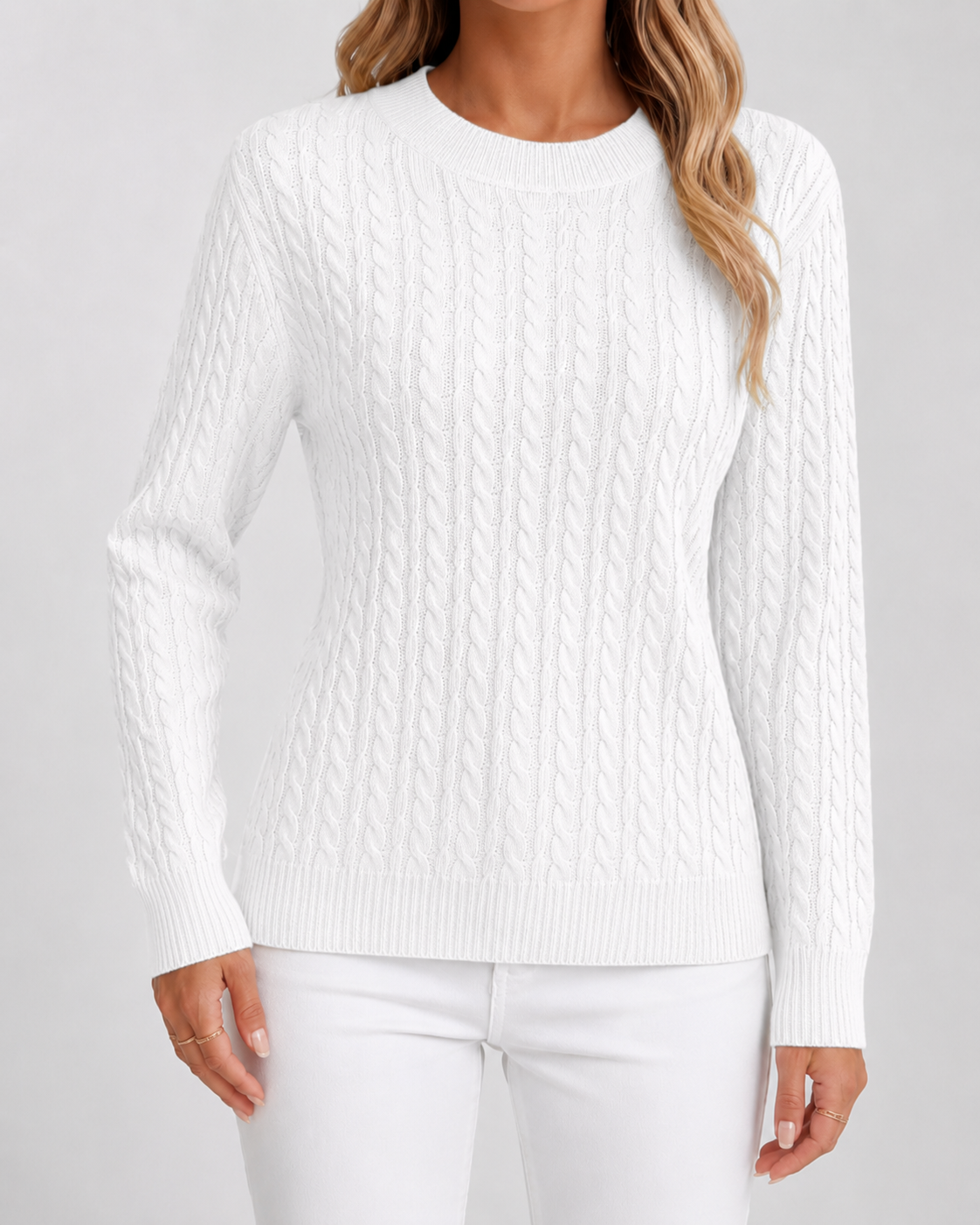 Maglione Donna Girocollo in Maglia a Trecce