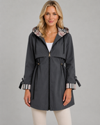 Trench Donna con Cappuccio a Quadri e Vita Regolabile