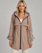 Trench Donna con Cappuccio a Quadri e Vita Regolabile