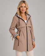 Trench Donna con Cappuccio a Quadri e Vita Regolabile