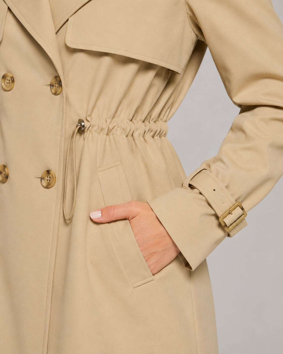 Trench Corto Donna Doppiopetto con Coulisse in Vita