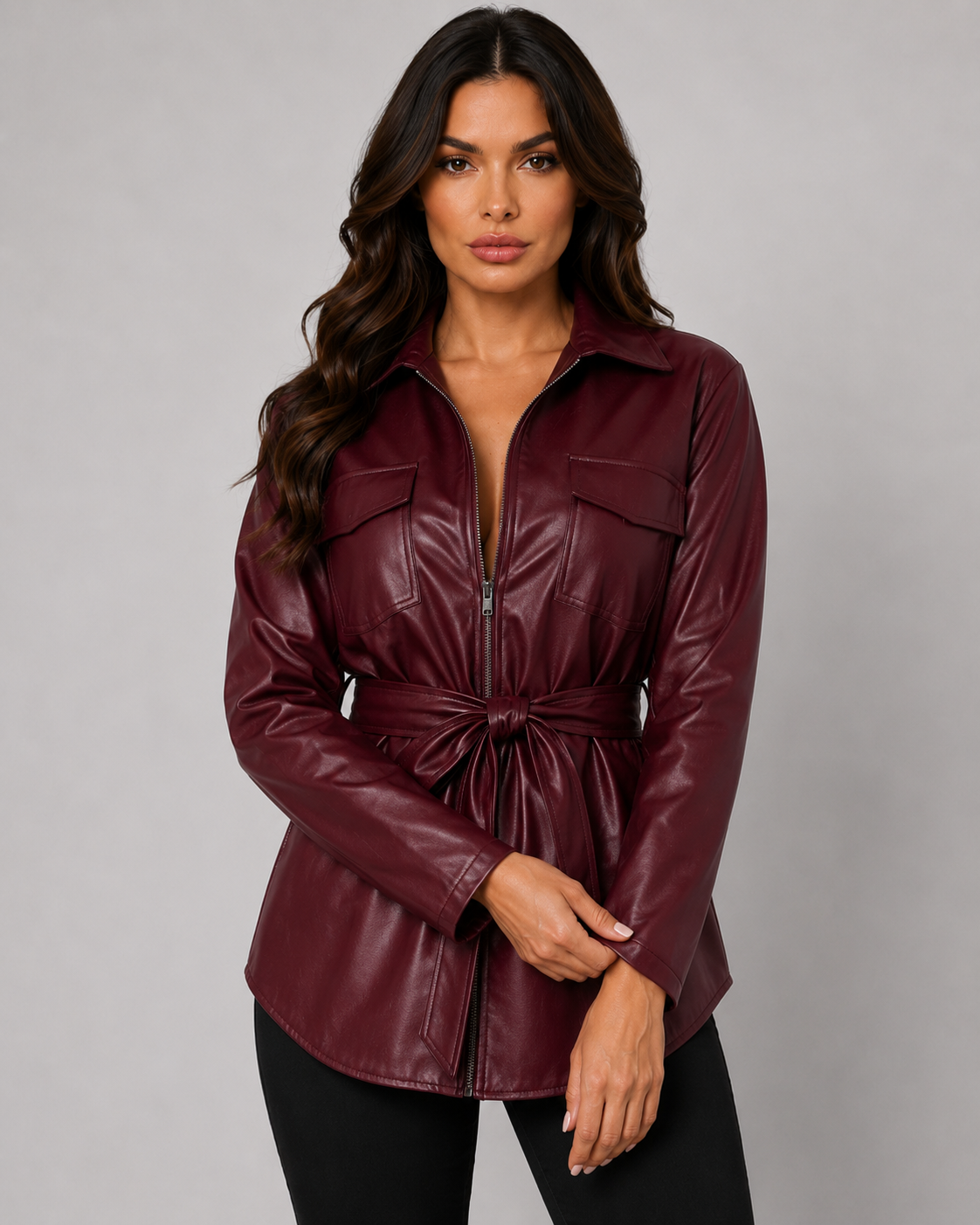 Giacca Camicia Donna in Ecopelle con Cintura