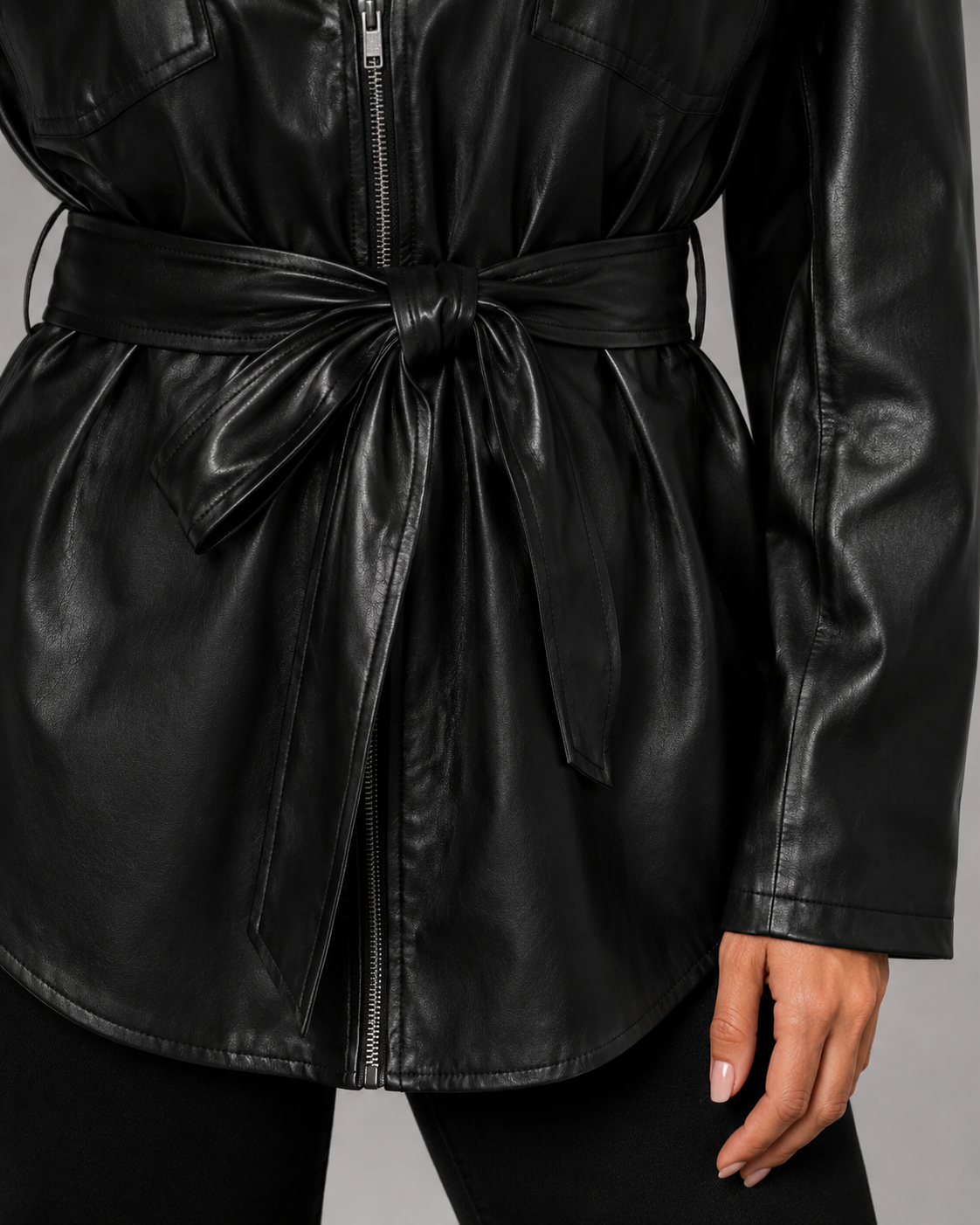 Giacca Camicia Donna in Ecopelle con Cintura