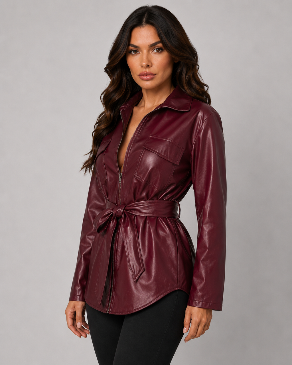 Giacca Camicia Donna in Ecopelle con Cintura