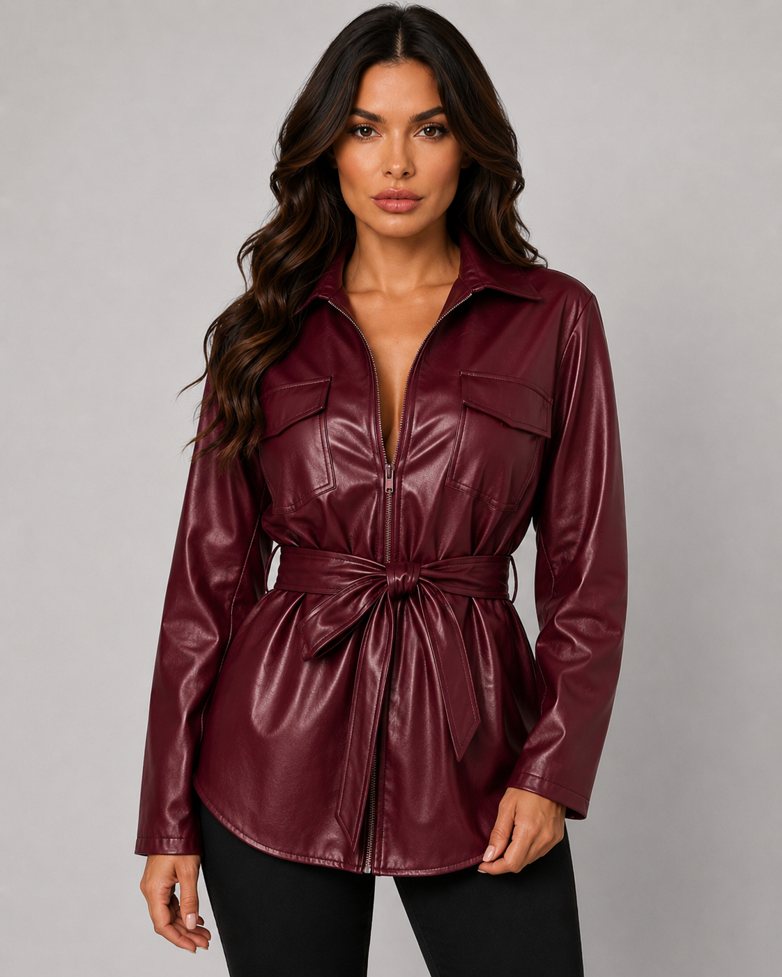 Giacca Camicia Donna in Ecopelle con Cintura