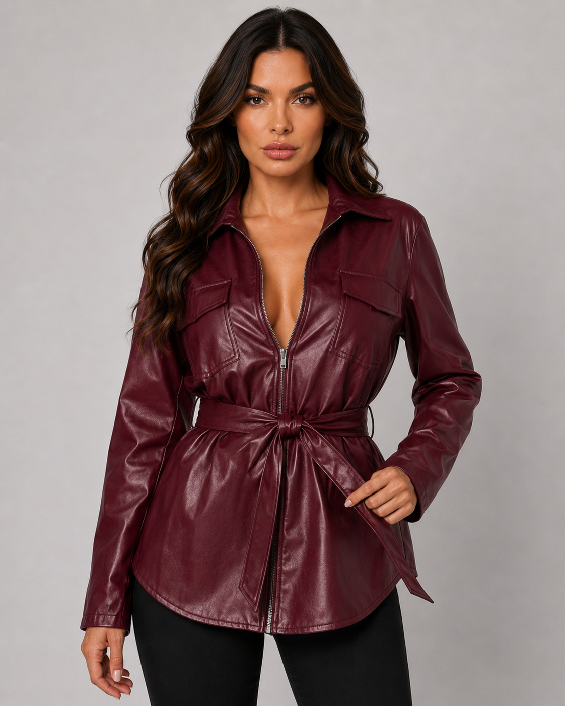 Giacca Camicia Donna in Ecopelle con Cintura