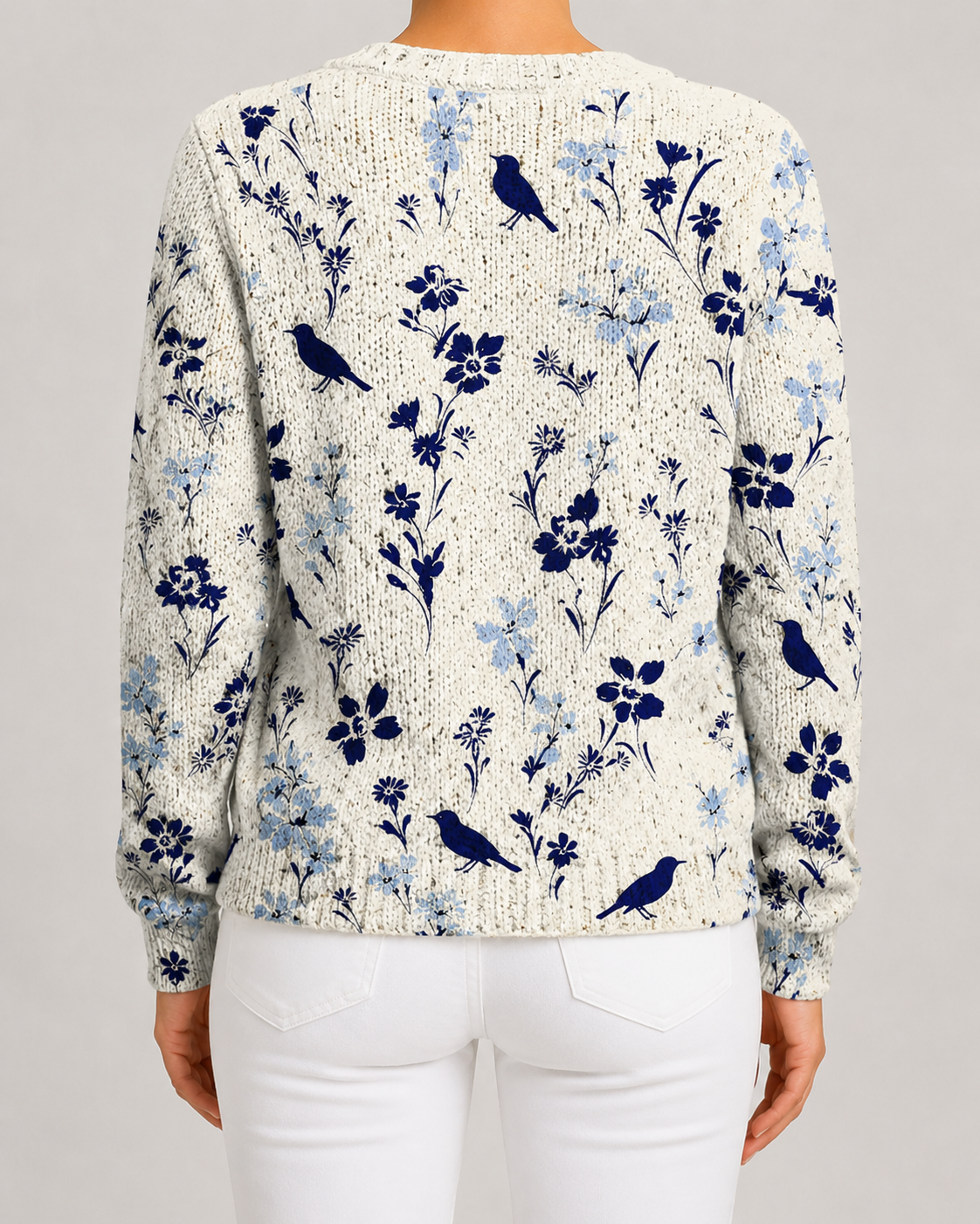 Cardigan Donna in Maglia con Stampa Floreale