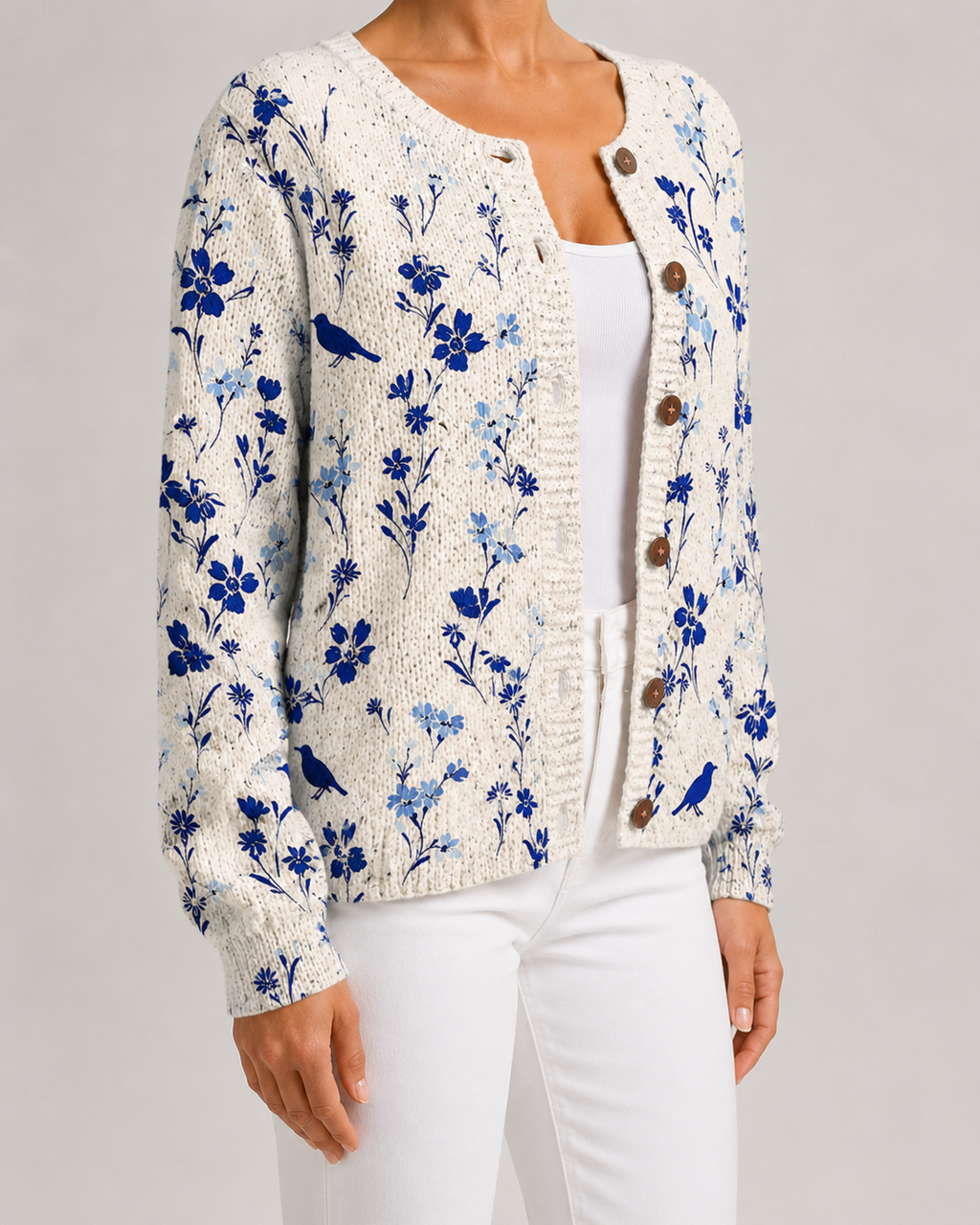 Cardigan Donna in Maglia con Stampa Floreale