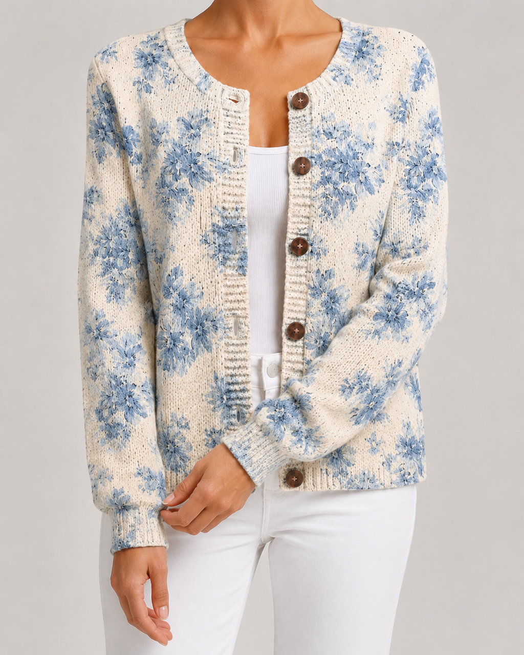 Cardigan Donna in Maglia con Stampa Floreale