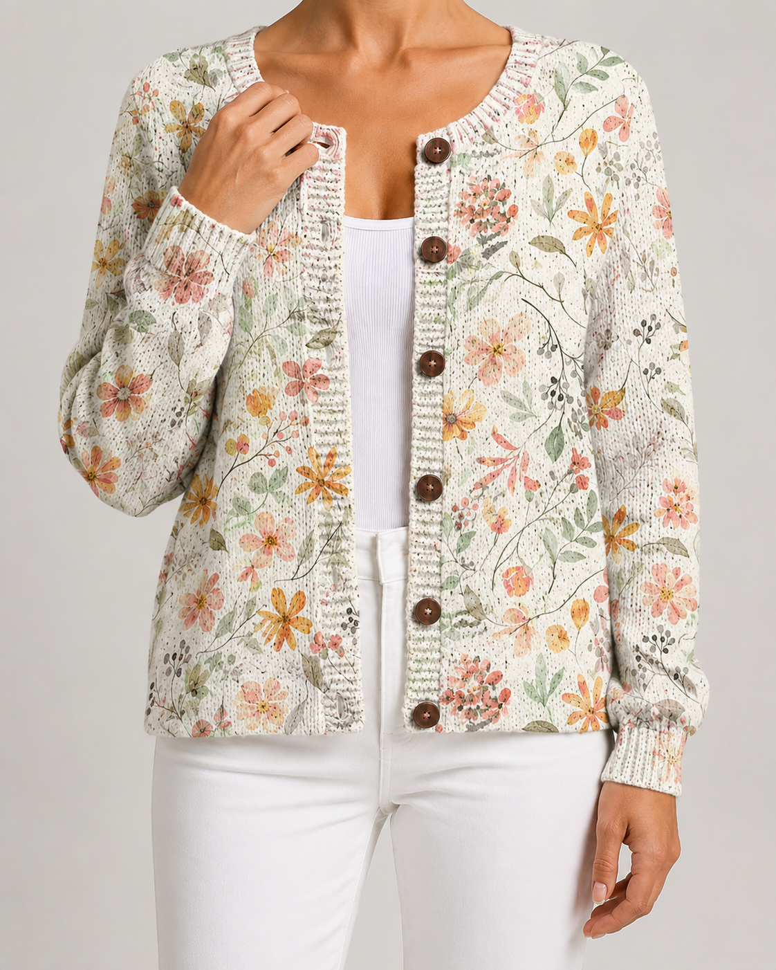 Cardigan Donna in Maglia con Stampa Floreale