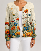 Cardigan Donna in Maglia con Stampa Floreale