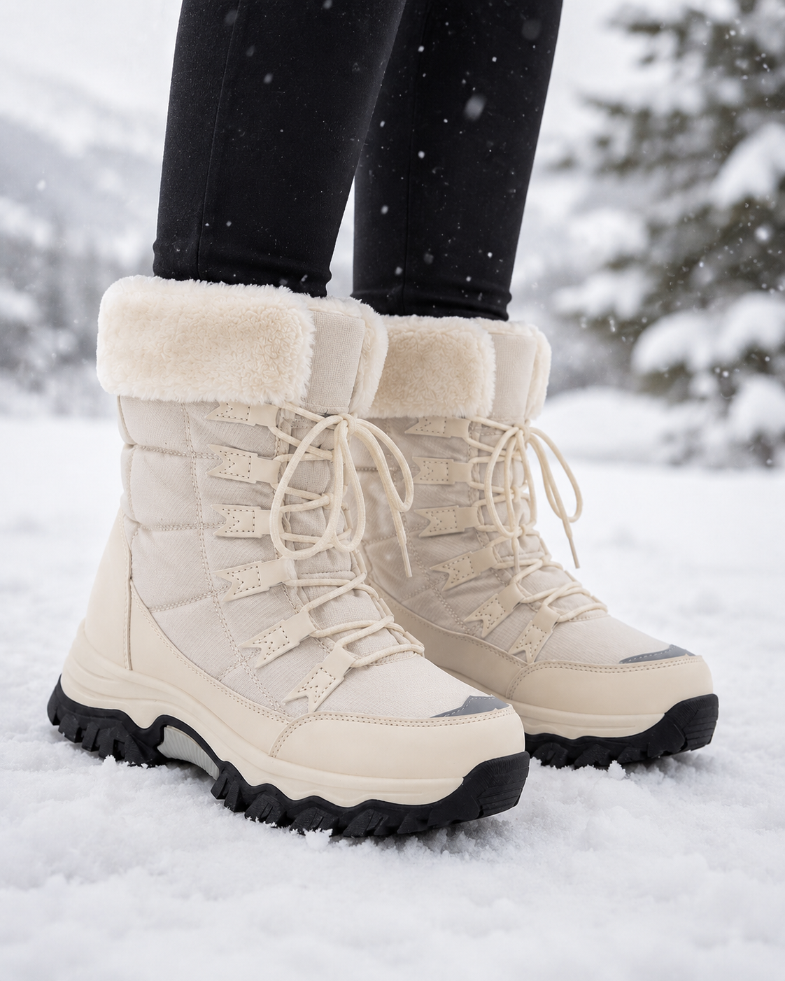 Stivali da Neve Donna con Pelliccia e Lacci