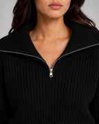Maglione Corto Donna a Coste con Mezza Zip