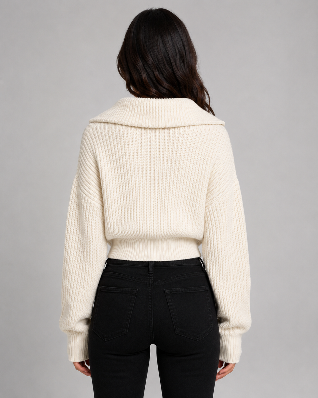 Maglione Corto Donna a Coste con Mezza Zip