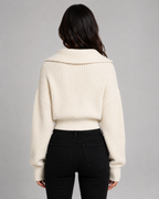 Maglione Corto Donna a Coste con Mezza Zip