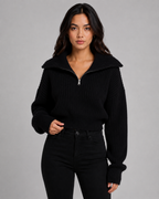 Maglione Corto Donna a Coste con Mezza Zip