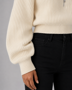 Maglione Corto Donna a Coste con Mezza Zip