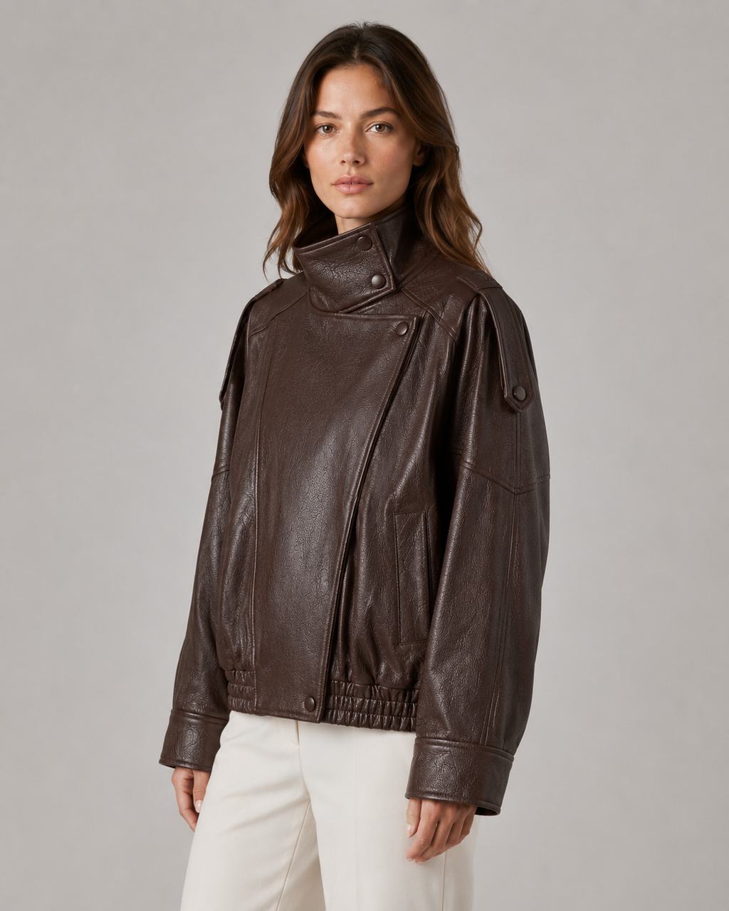 Giacca Donna in Pelle con Collo Alto