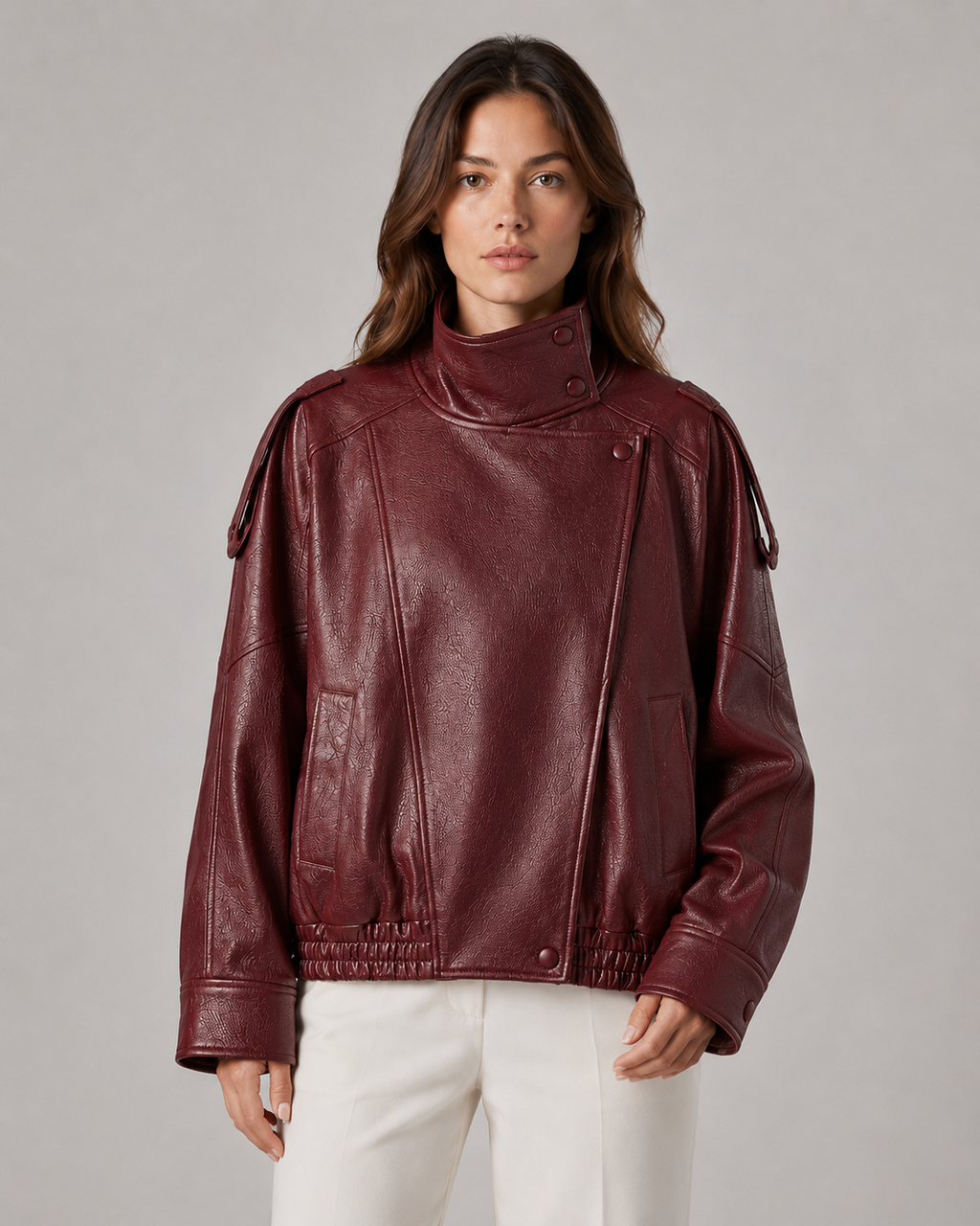 Giacca Donna in Pelle con Collo Alto