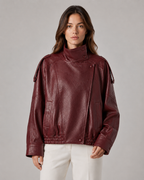 Giacca Donna in Pelle con Collo Alto