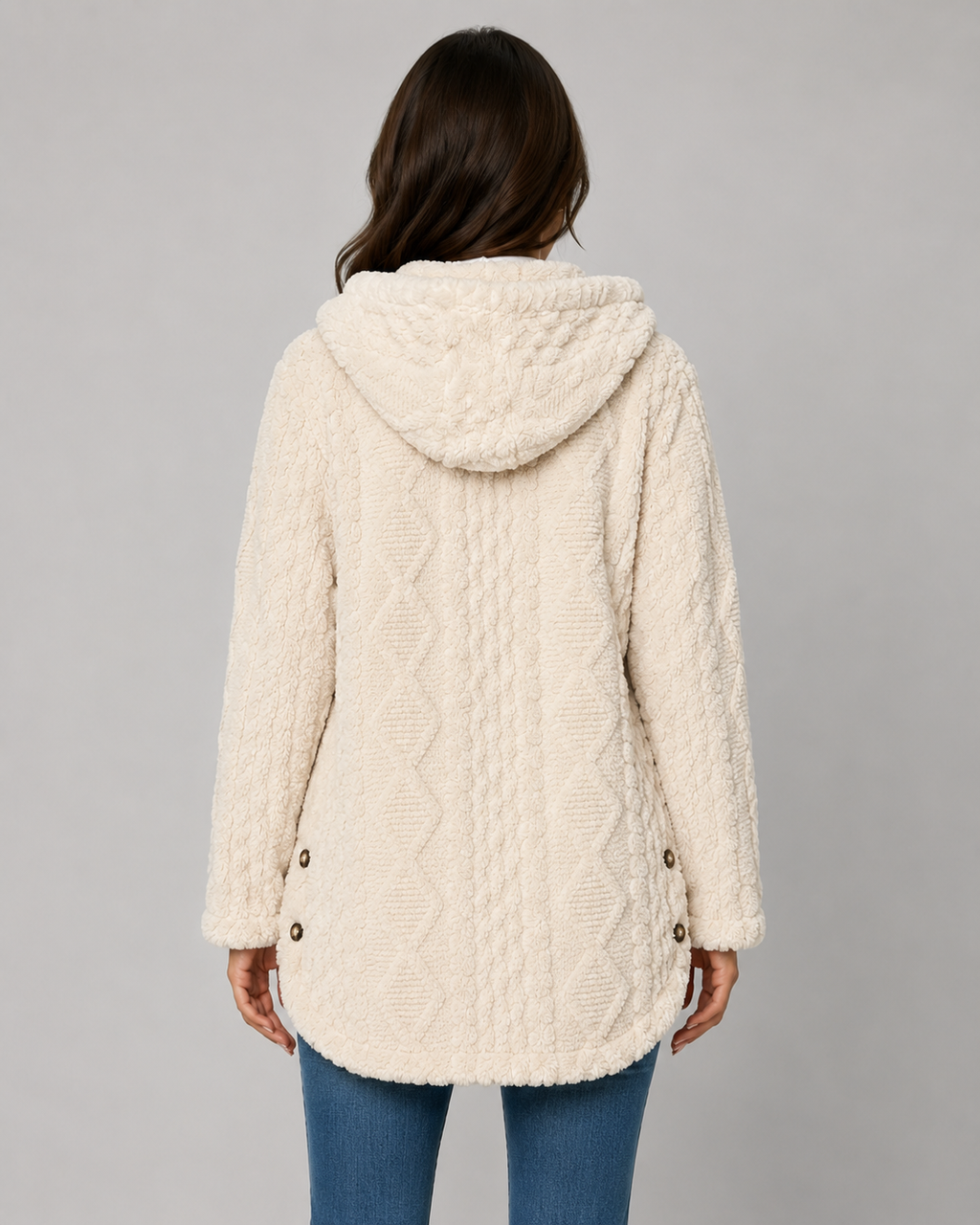 Giacca Teddy Donna con Cappuccio e Texture a Trecce