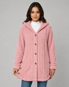 Giacca Teddy Donna con Cappuccio e Texture a Trecce
