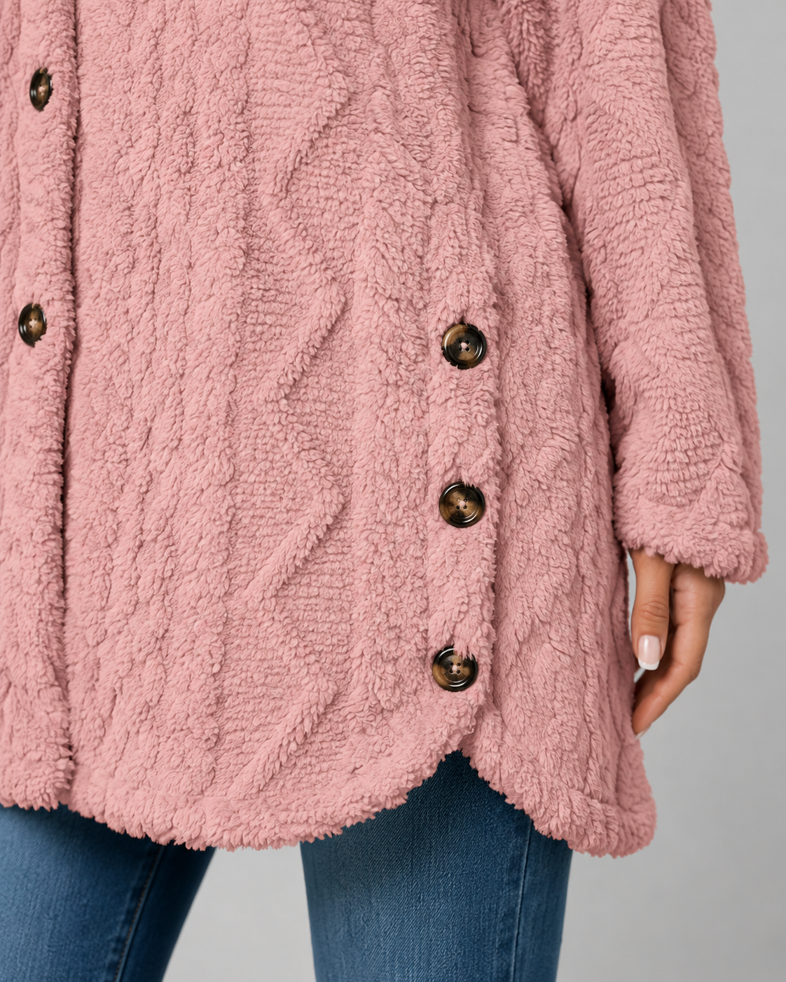 Giacca Teddy Donna con Cappuccio e Texture a Trecce