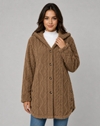 Giacca Teddy Donna con Cappuccio e Texture a Trecce