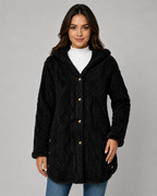 Giacca Teddy Donna con Cappuccio e Texture a Trecce