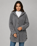 Giacca Teddy Donna con Cappuccio e Texture a Trecce