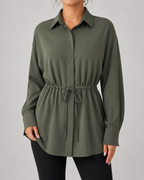 Camisa larga oversize de mujer con cordón en la cintura