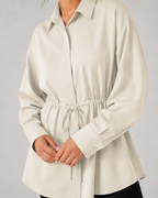 Camisa larga oversize de mujer con cordón en la cintura