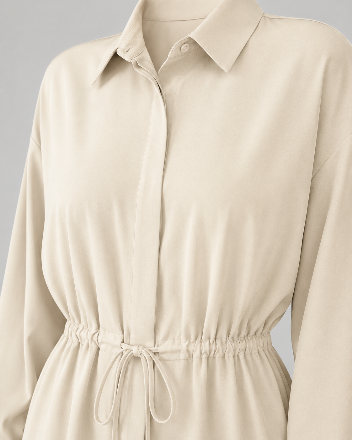 Camisa larga oversize de mujer con cordón en la cintura