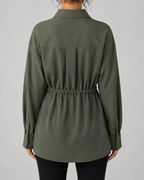Camisa larga oversize de mujer con cordón en la cintura