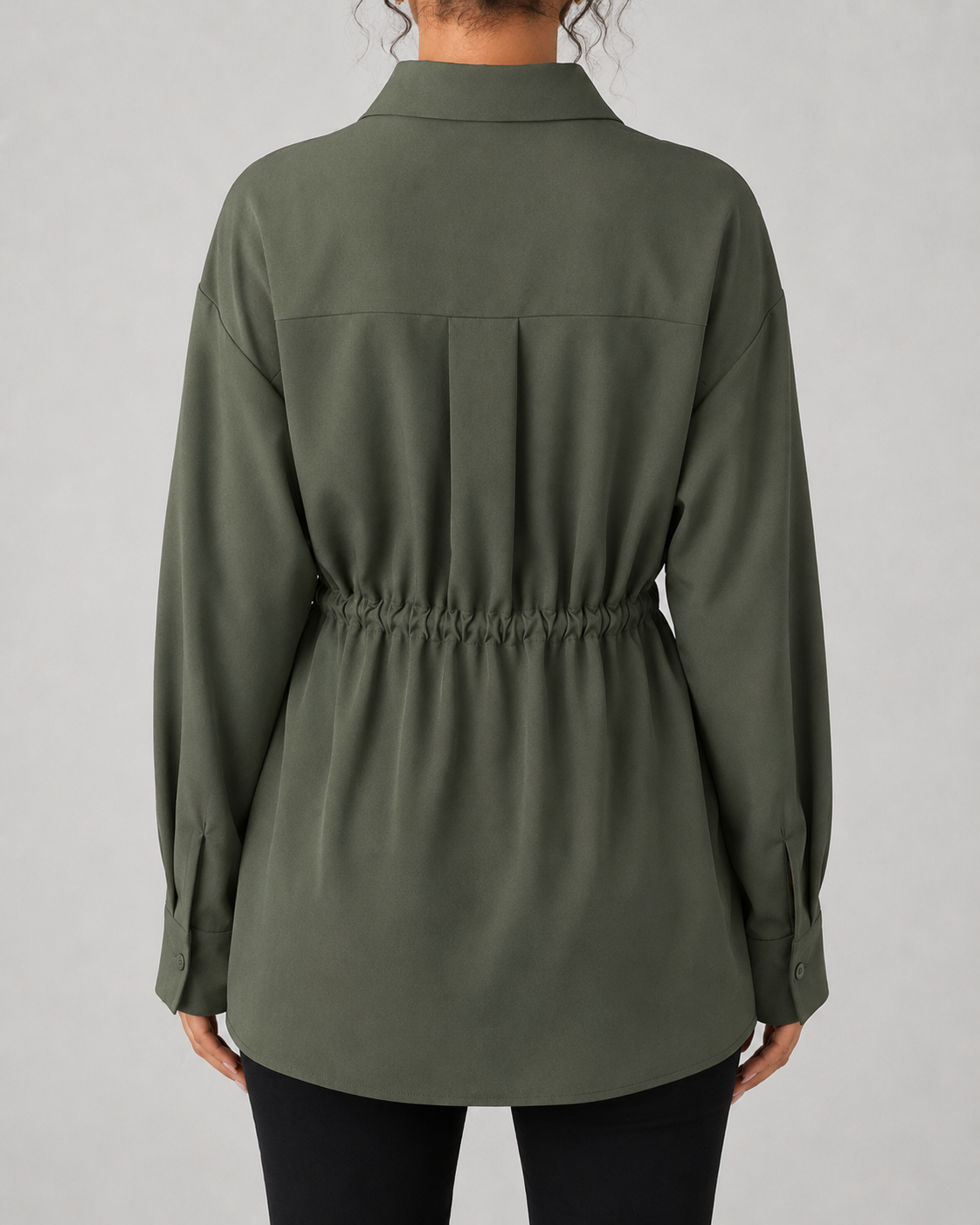 Camisa larga oversize de mujer con cordón en la cintura
