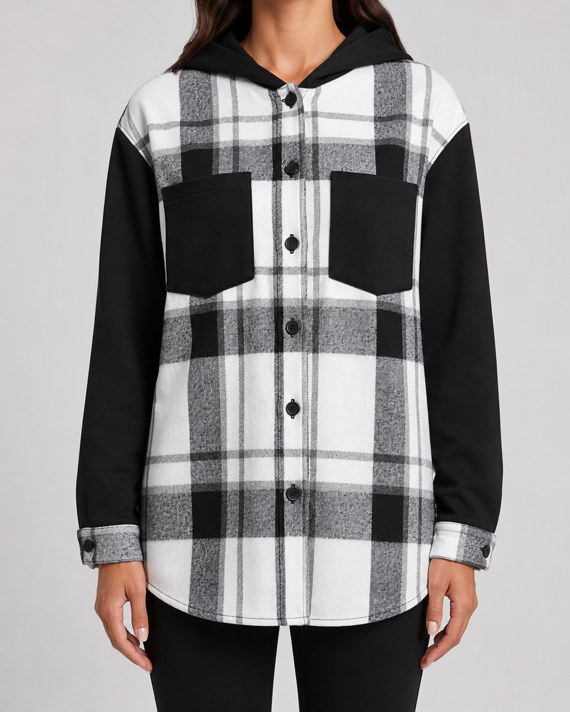 Giacca Camicia Donna a Quadri con Cappuccio