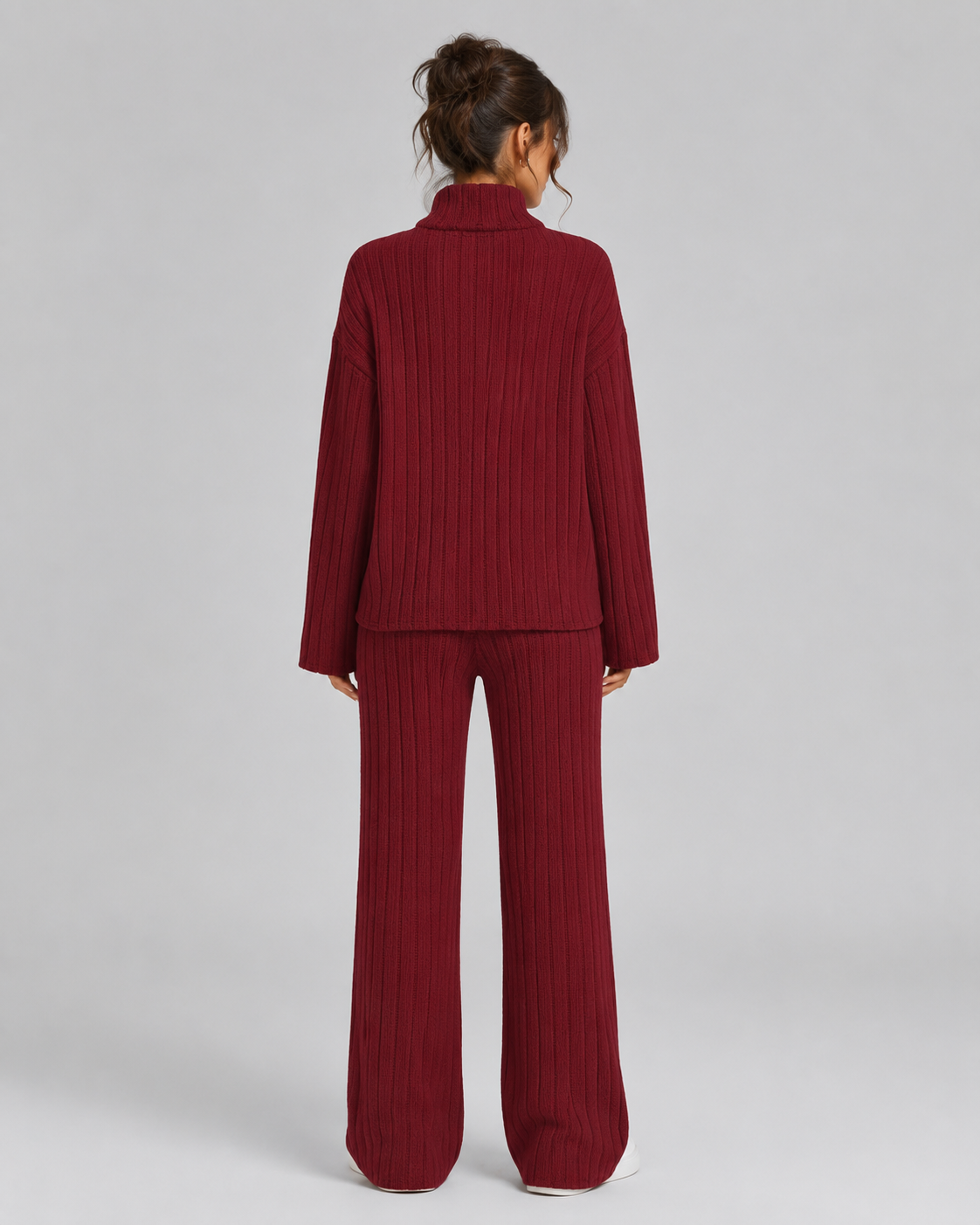 Completo Donna in Maglia a Coste con Dolcevita