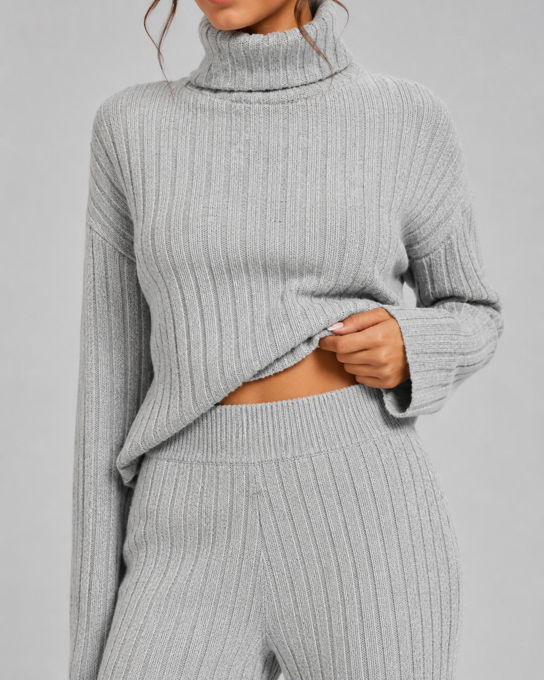 Completo Donna in Maglia a Coste con Dolcevita