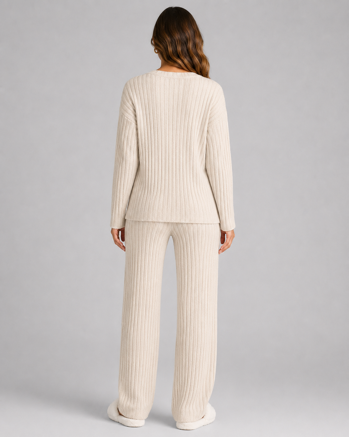 Completo Donna in Maglia a Coste con Scollo a V